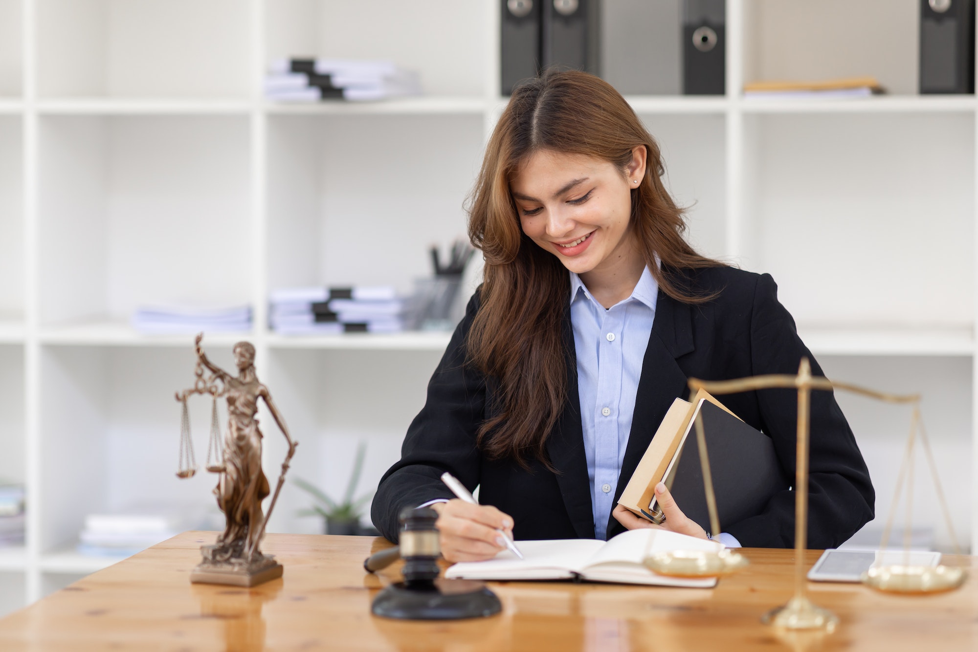 female lawyers working at the law firms. Judge gavel with scales of justice. Legal law, lawyer,